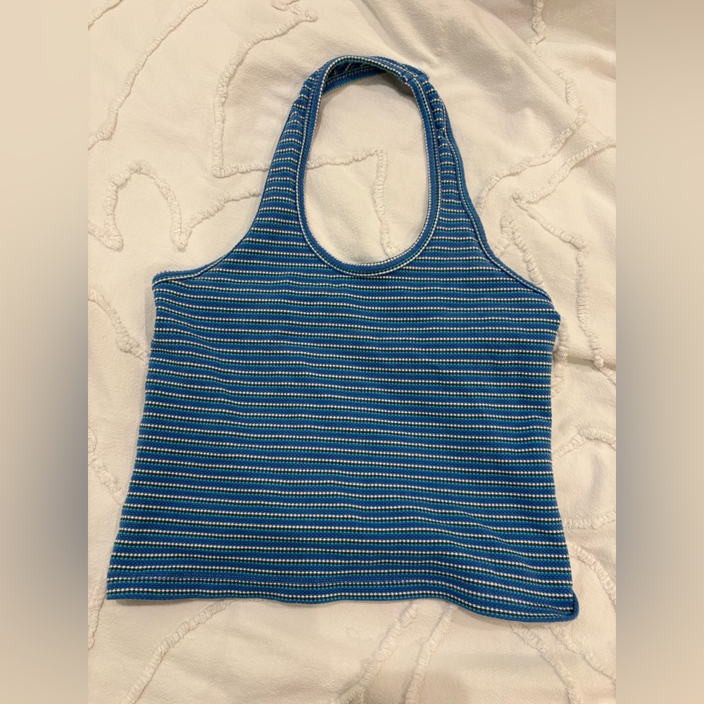 Pilcro Blue Striped Scoop Halter Tank